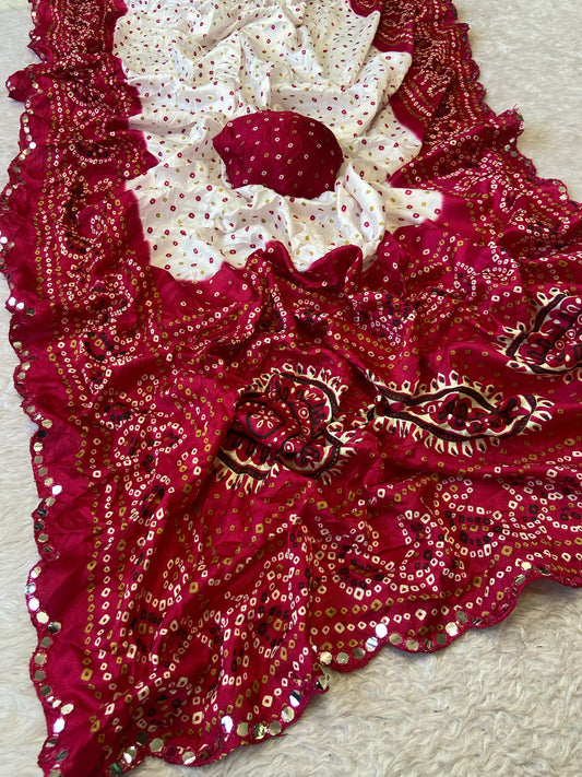 TRENDY MIRROR BORDER BANDHANI SAREE