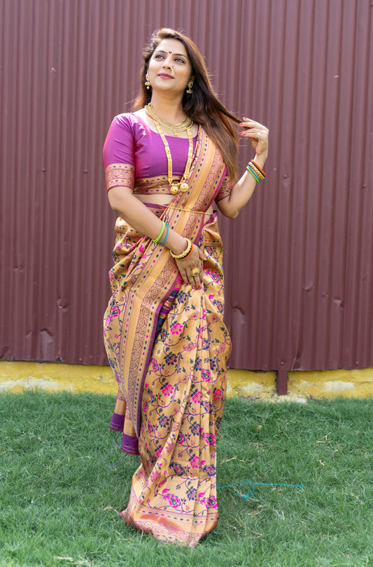 Royal Rajgharana Saree - light tan
