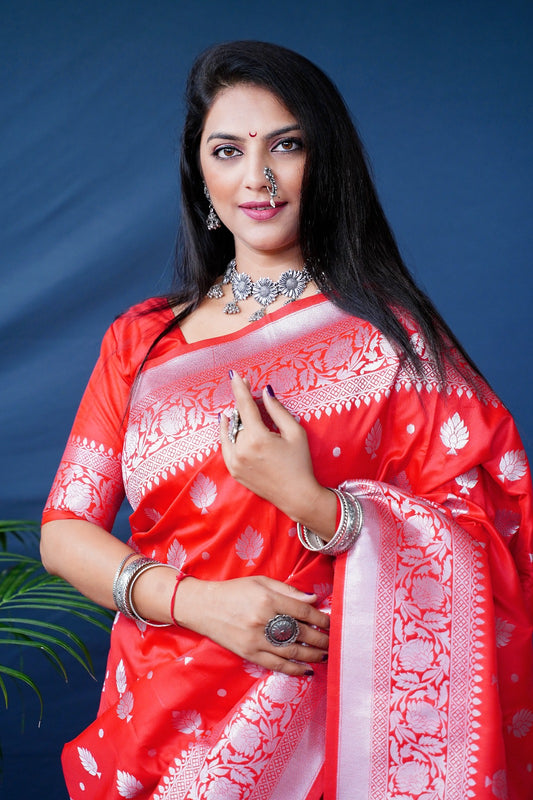 Vermilion Glow Iravati Royale Silk Saree