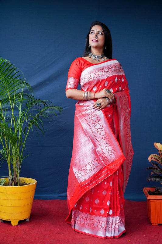 Vermilion Glow Iravati Royale Silk Saree