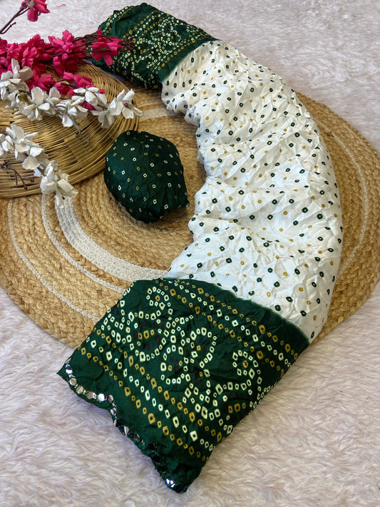 Green White Bandhani Moss Silk
