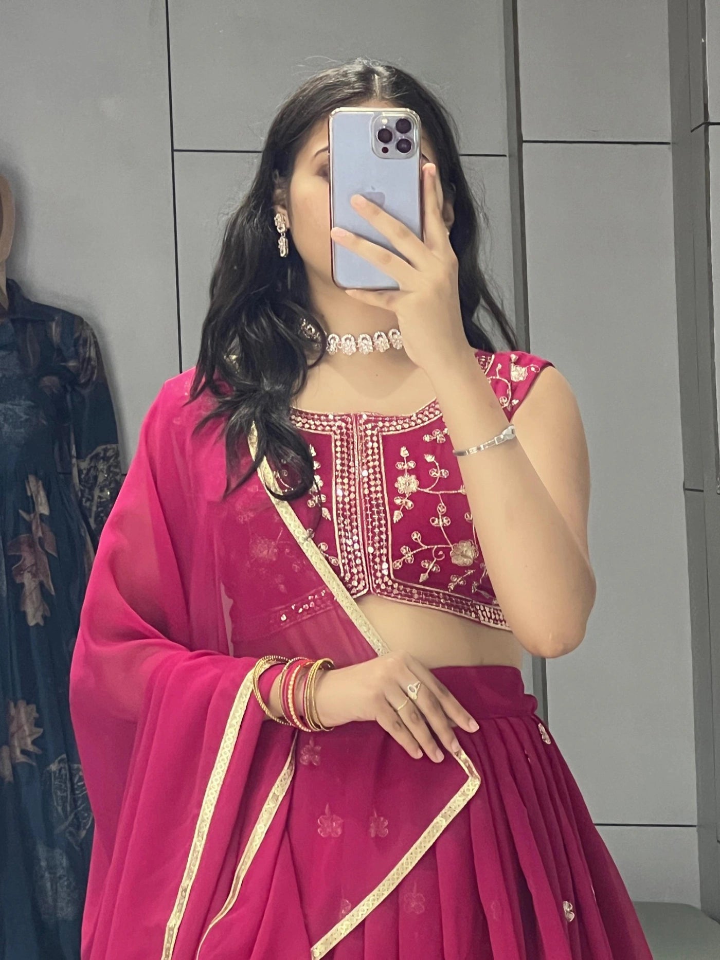 Embellished Semi Stitched Lehenga Choli (Pink)