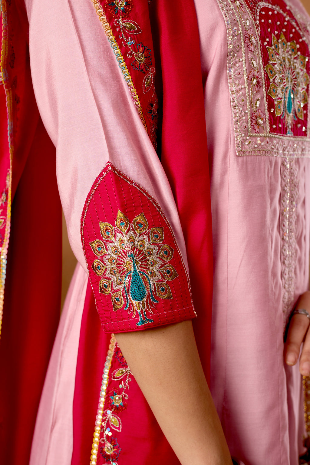 Women Anarkali Kurti Plazo Dupatta Set in Roman Silk with Embroidery Work