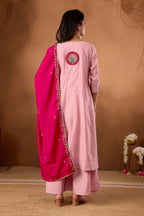 Women Anarkali Kurti Plazo Dupatta Set in Roman Silk with Embroidery Work