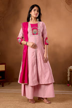 Women Anarkali Kurti Plazo Dupatta Set in Roman Silk with Embroidery Work