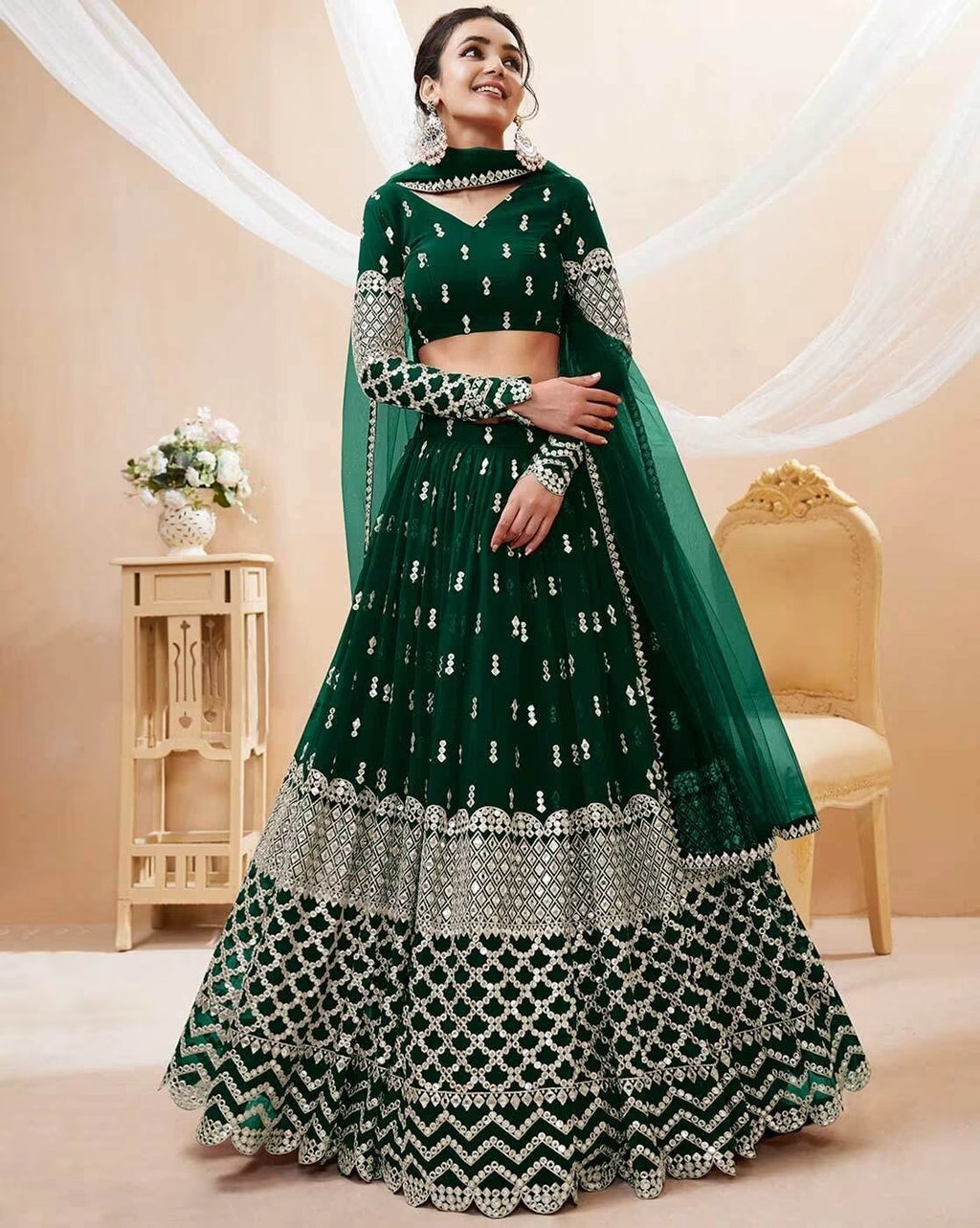 Embroidered Semi Stitched Lehenga Choli Dupatta Set