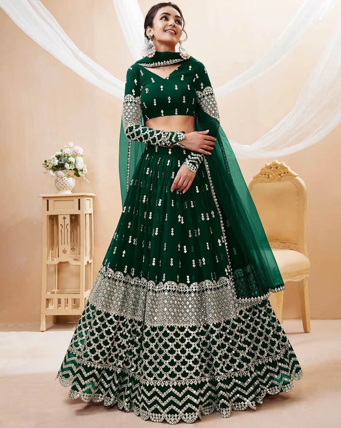 Embroidered Semi Stitched Lehenga Choli Dupatta Set