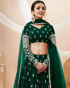 Embroidered Semi Stitched Lehenga Choli Dupatta Set