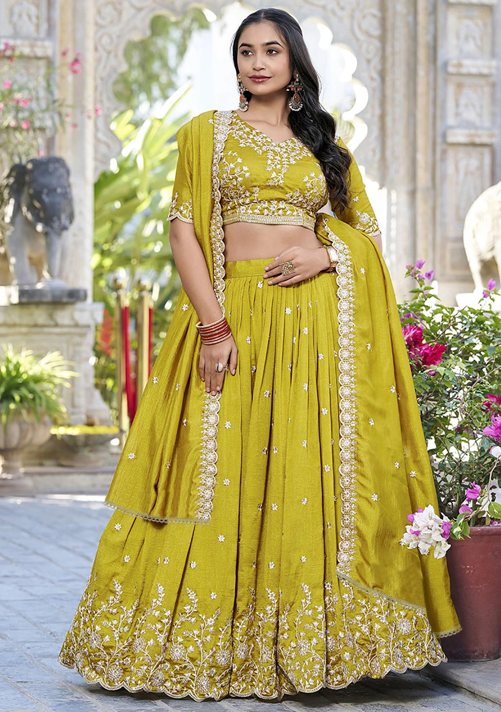 Embellished Semi Stitched Lehenga Choli (Mustard)