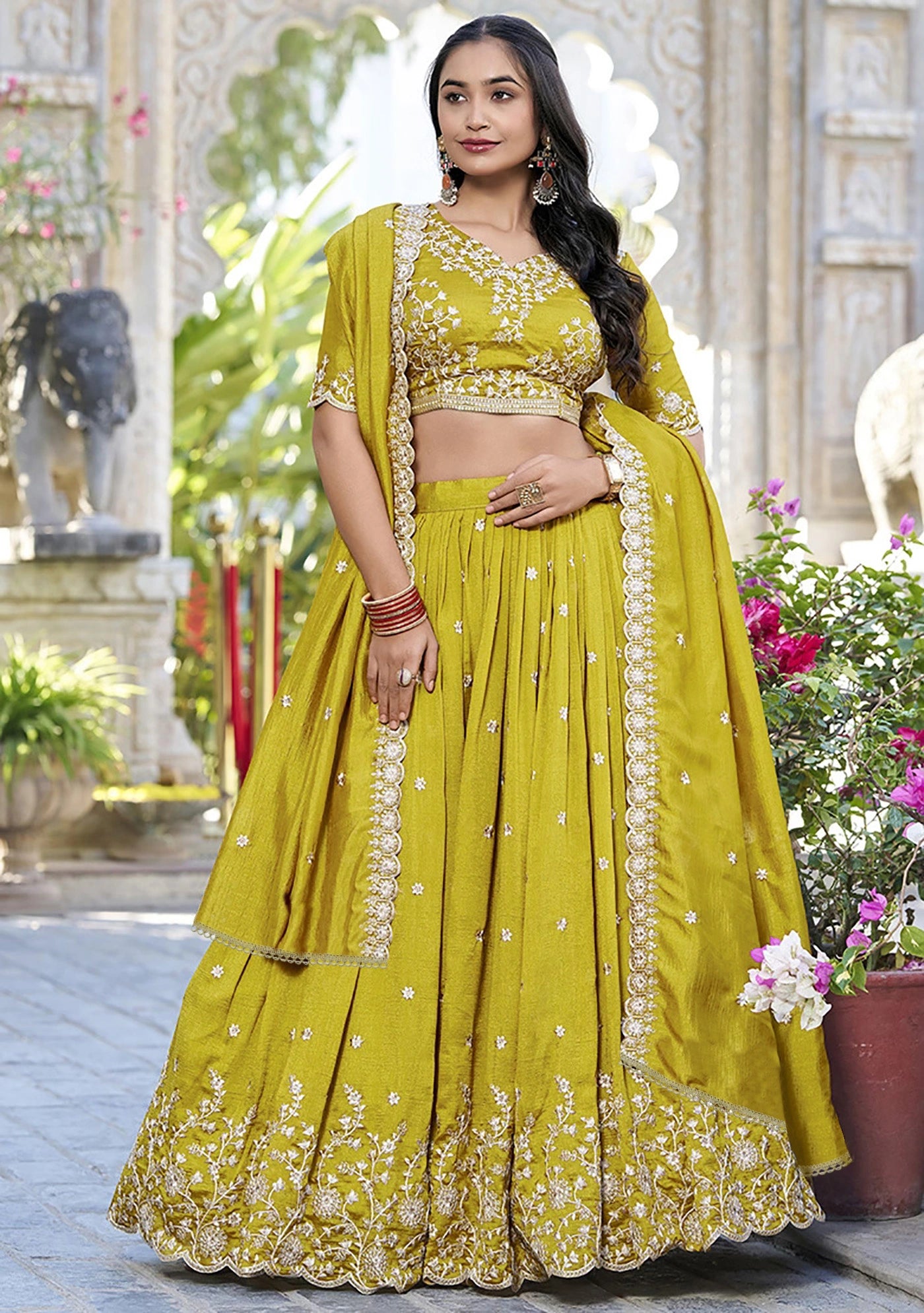 Embellished Semi Stitched Lehenga Choli (Mustard)
