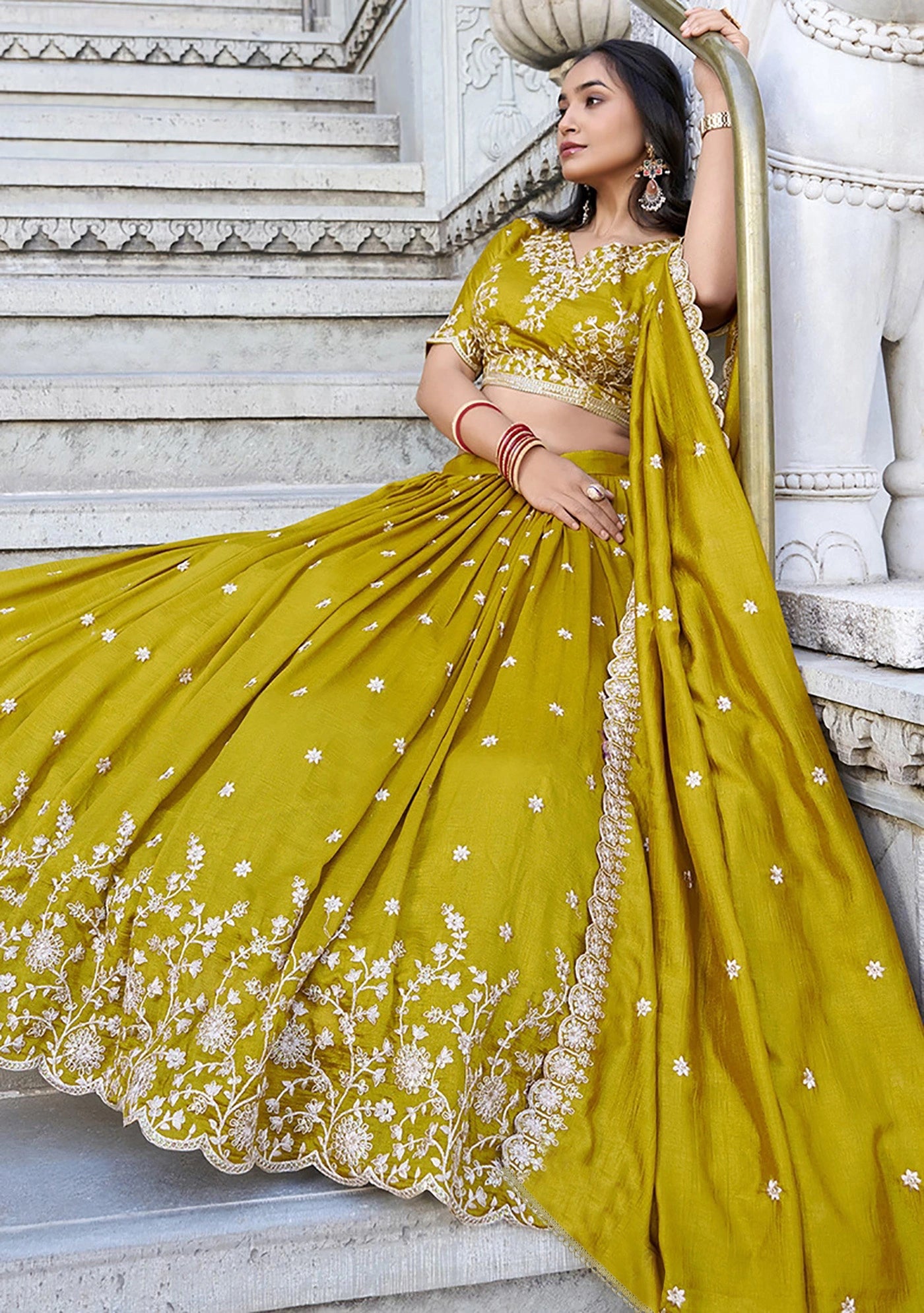 Embellished Semi Stitched Lehenga Choli (Mustard)