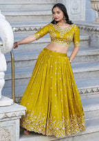 Embellished Semi Stitched Lehenga Choli (Mustard)