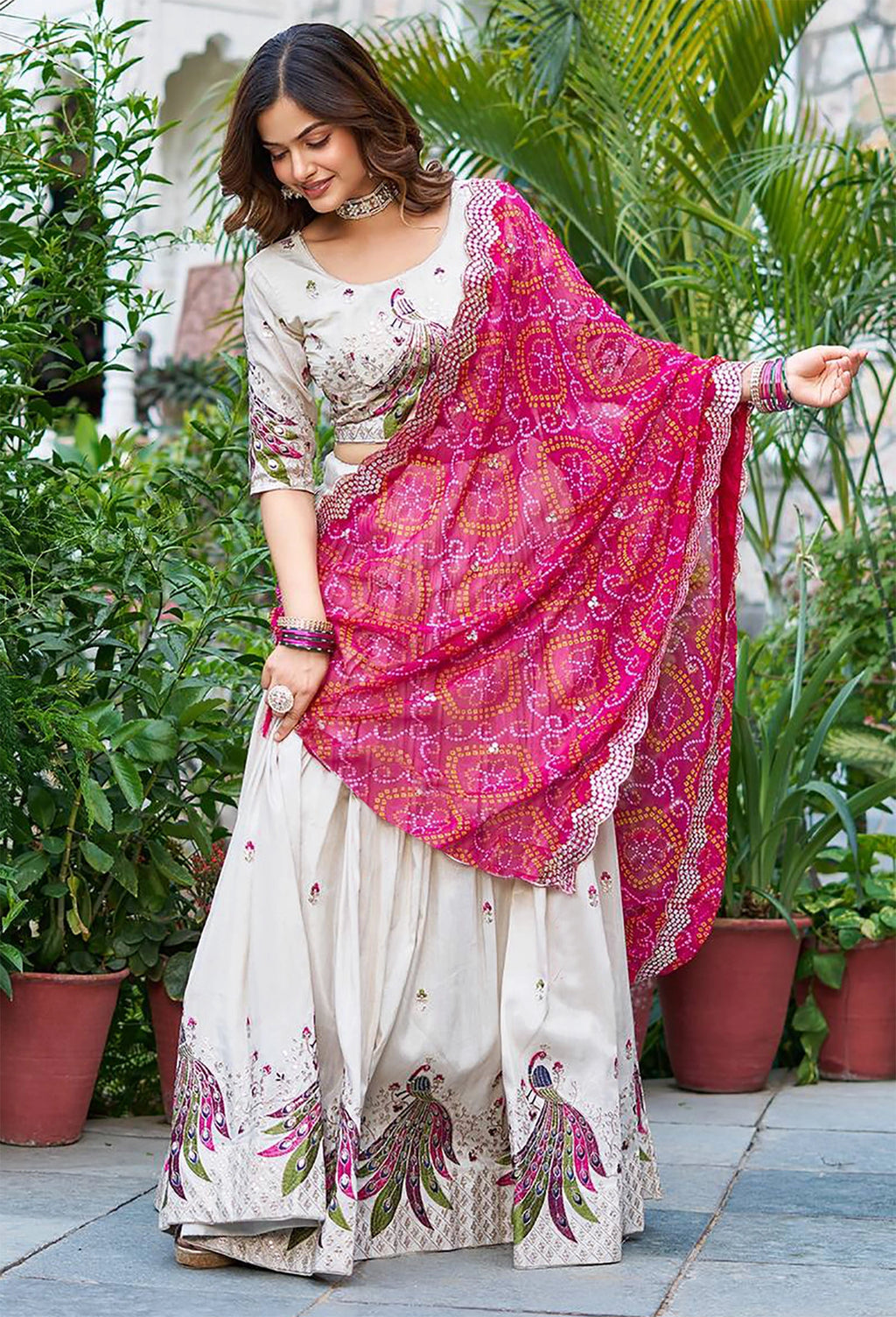 Embellished Semi Stitched Lehenga Choli (White)