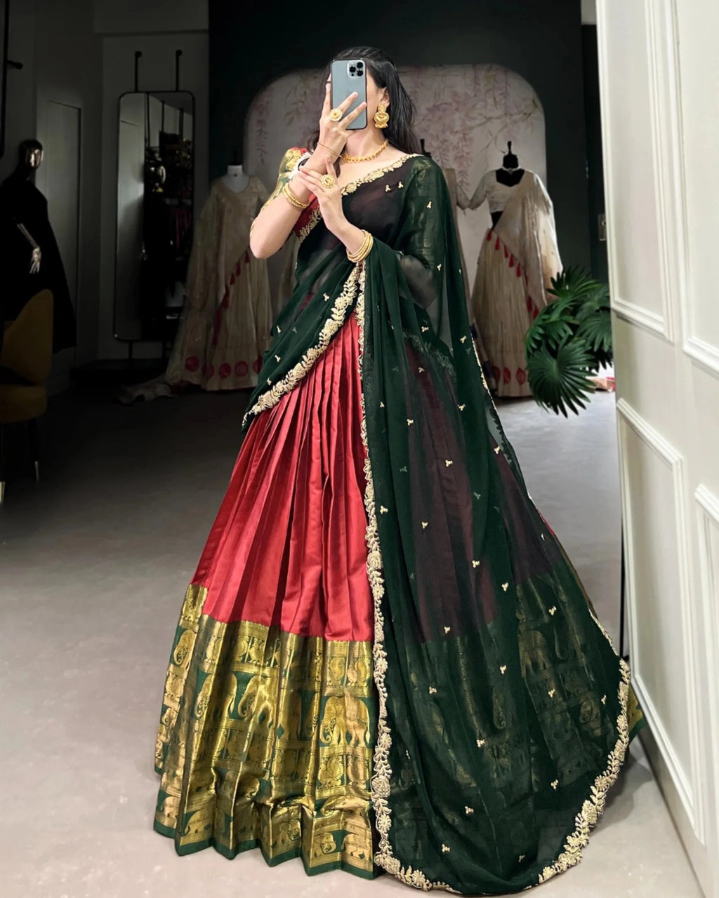 Embellished Semi Stitched Lehenga Choli (Red)