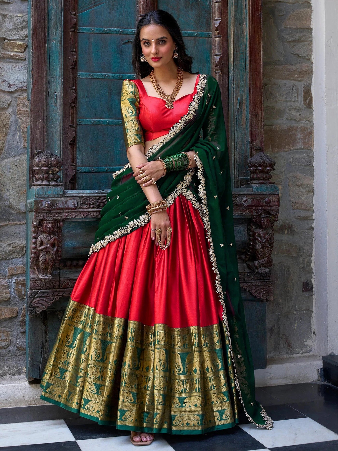 Embellished Semi Stitched Lehenga Choli (Red)