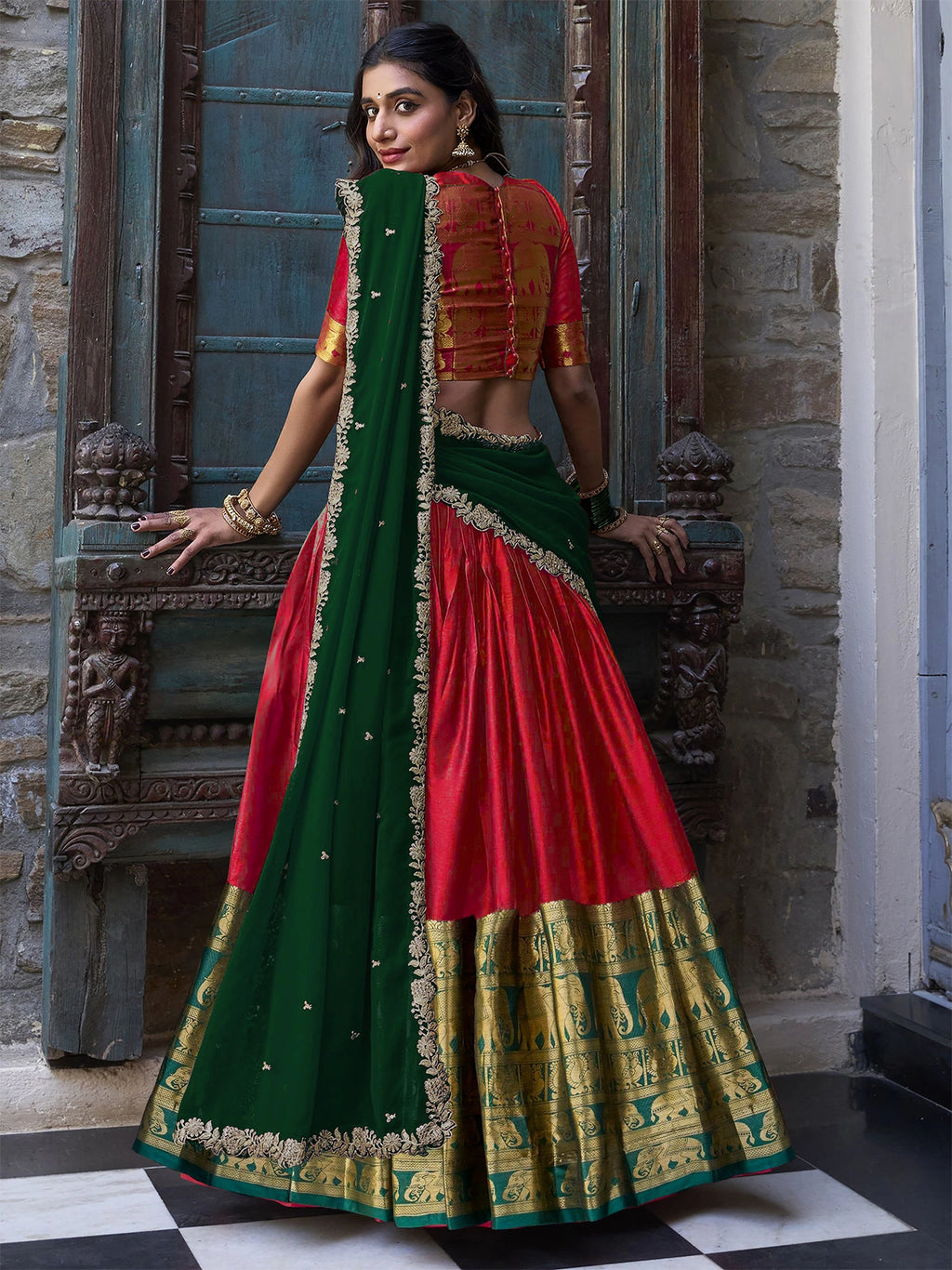 Embellished Semi Stitched Lehenga Choli (Red)