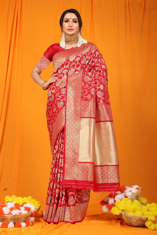 Royal Rajgharana Saree - Red