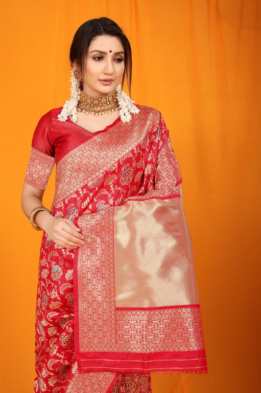 Royal Rajgharana Saree - Red