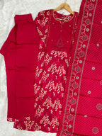 Women Pure Cotton Kurti Pant Dupatta Set with Embroidery & Hand Work