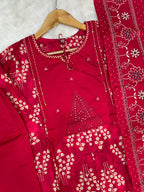 Women Pure Cotton Kurti Pant Dupatta Set with Embroidery & Hand Work