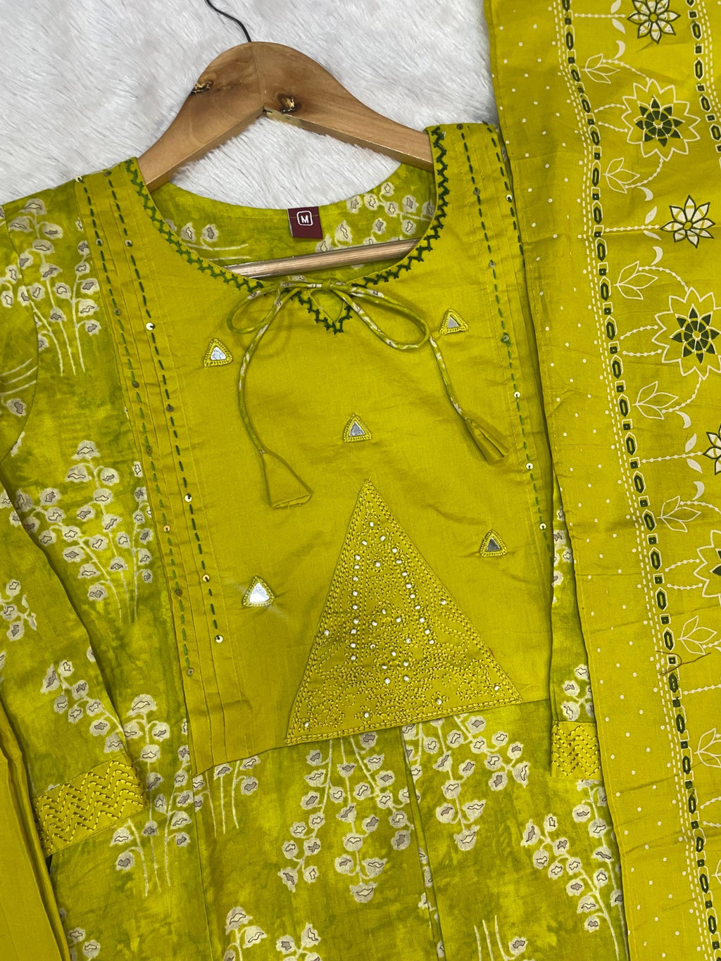 Women Pure Cotton Kurti Pant Dupatta Set with Embroidery & Hand Work