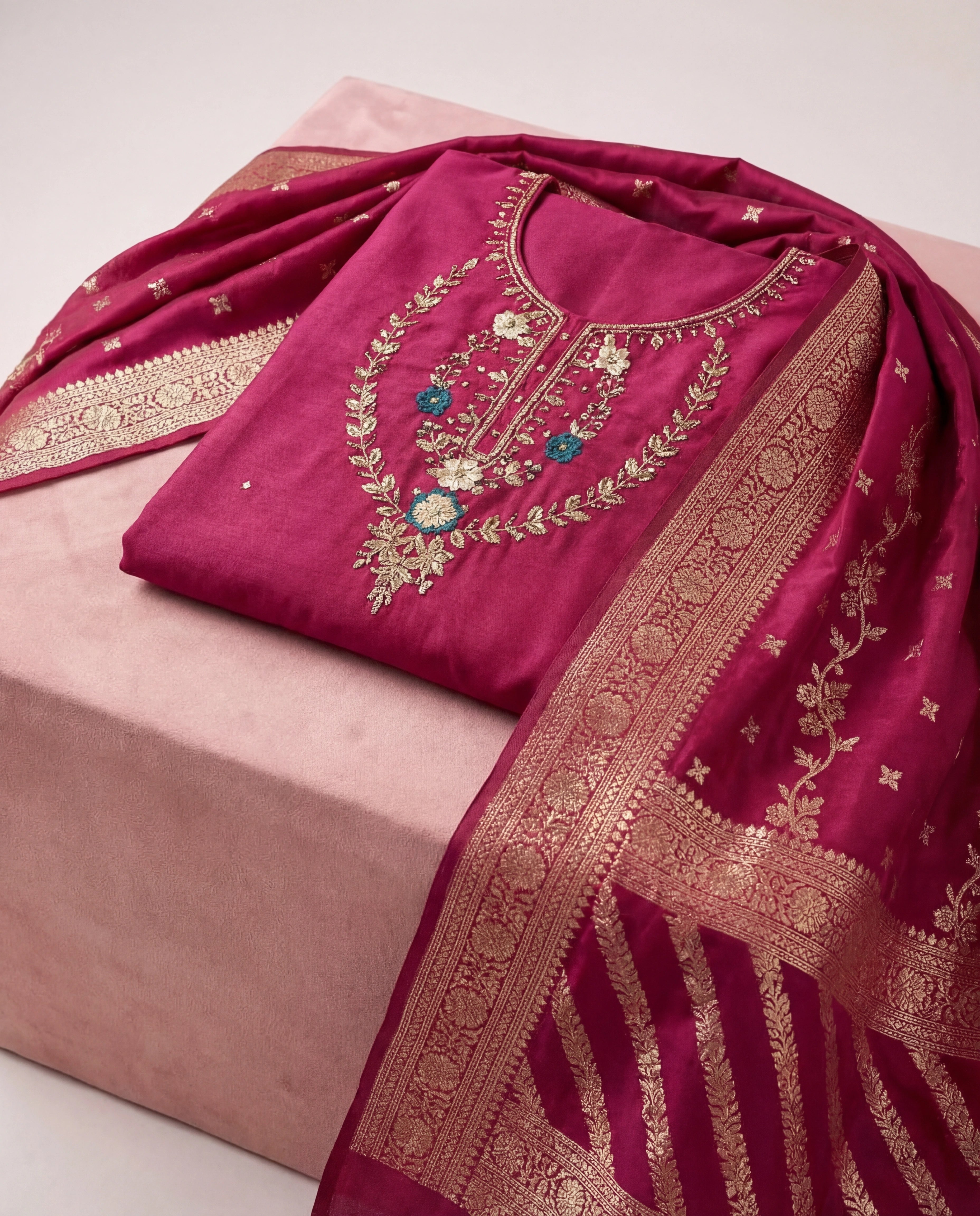 Pink Pushkar Roman Silk Lehenga Choli Set with Beads & Stones Embroidery for Women