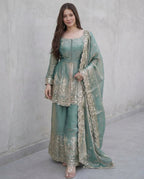 Women Fandy Silk Kurta Palazzo Dupatta Set