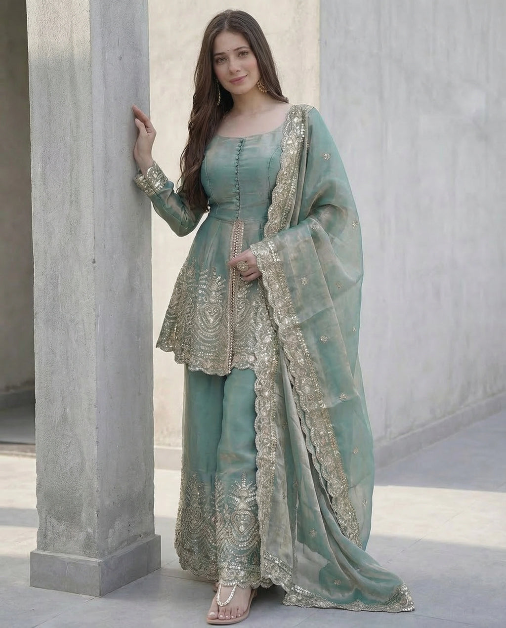 Women Fandy Silk Kurta Palazzo Dupatta Set