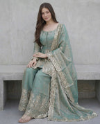 Women Fandy Silk Kurta Palazzo Dupatta Set