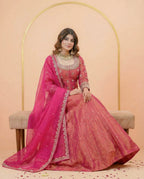 Pink Pushkar Roman Silk Lehenga Choli Set with Beads & Stones Embroidery for Women