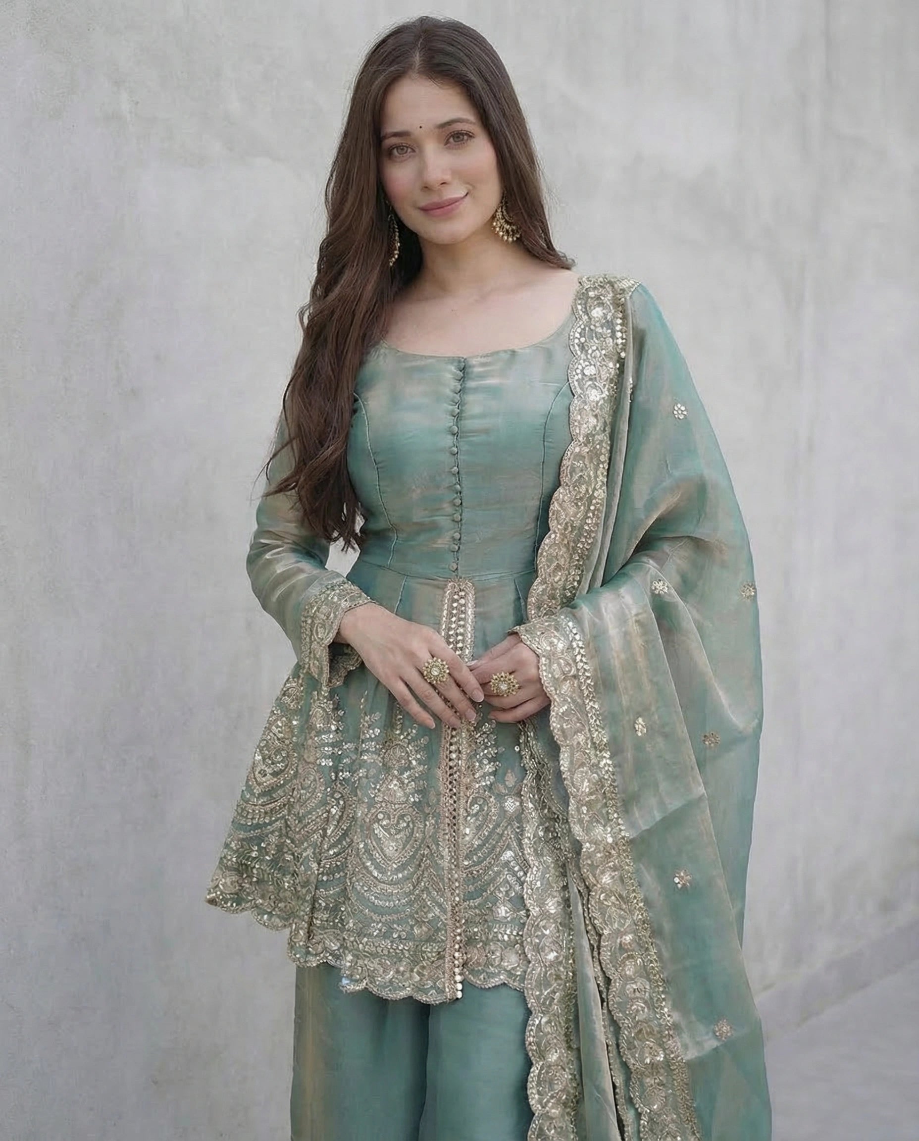 Women Fandy Silk Kurta Palazzo Dupatta Set