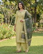 Elaichi Chanderi Kurti Pant Dupatta Set