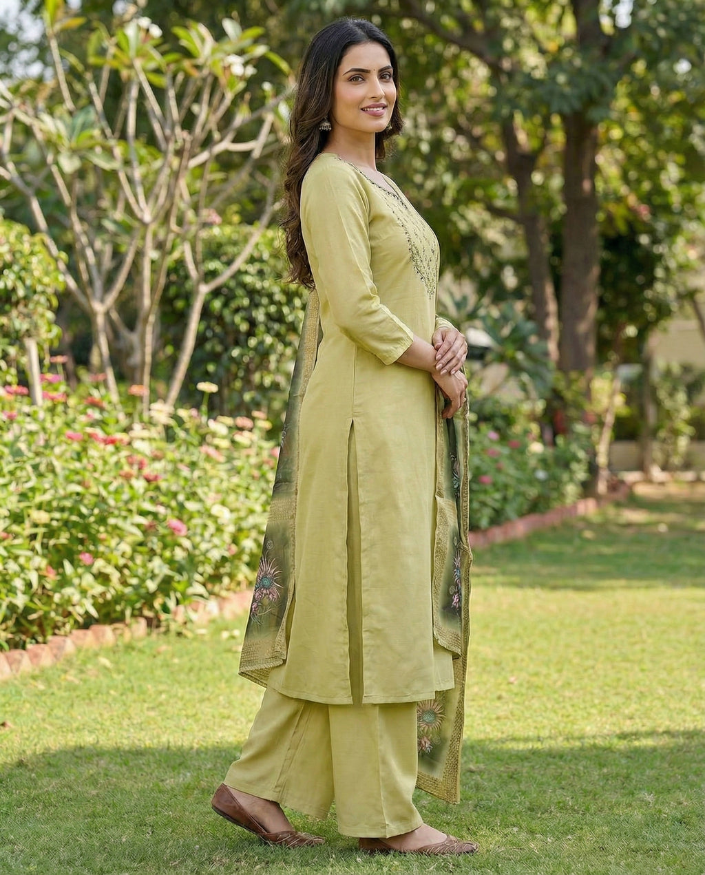 Elaichi Chanderi Kurti Pant Dupatta Set