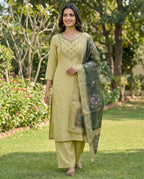 Elaichi Chanderi Kurti Pant Dupatta Set
