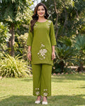 Women Heavy Viscose Rayon Co-Ord Set with Embroidery Work (Top & Pant Set)