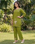 Women Heavy Viscose Rayon Co-Ord Set with Embroidery Work (Top & Pant Set)
