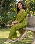 Women Heavy Viscose Rayon Co-Ord Set with Embroidery Work (Top & Pant Set)