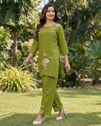 Women Heavy Viscose Rayon Co-Ord Set with Embroidery Work (Top & Pant Set)