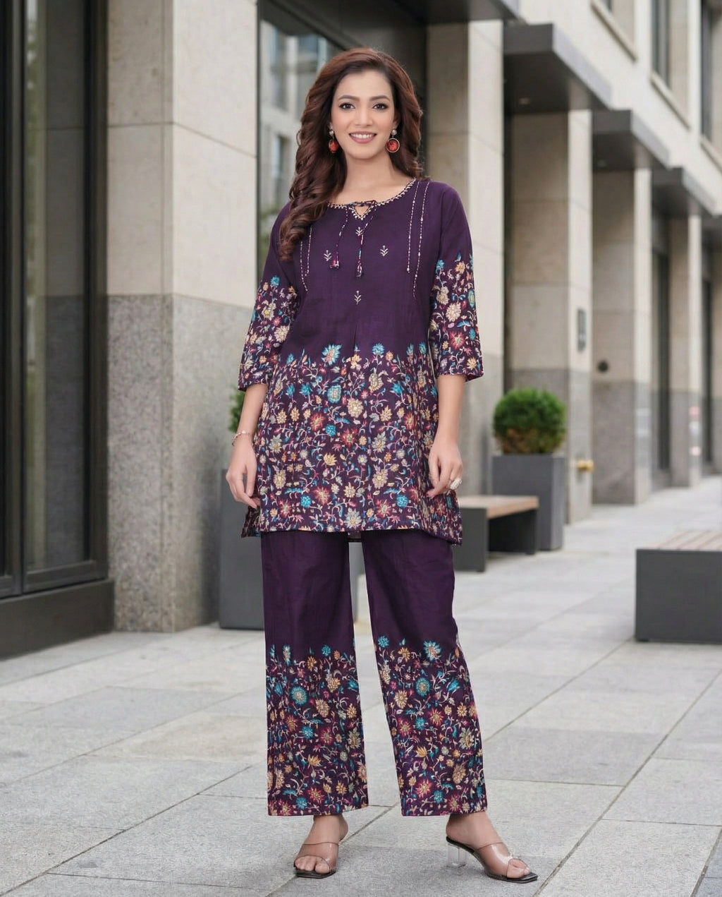 Women Pure Cotton Co-Ord Set (Top & Pant) – Stylish Printed Designer Outfit