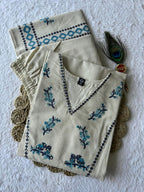 Cream Khadi Cotton Kurti Pant Dupatta Set with Digital Print & Sequence Work for Women
