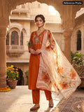 Light Rust Roman Silk Kurti Pant Dupatta Set with Moti Work | Aarvya Fashion