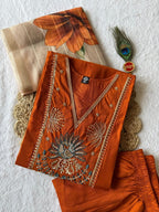 Light Rust Roman Silk Kurti Pant Dupatta Set with Moti Work | Aarvya Fashion